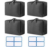 4 Pcs 105L Large Storage Bags, Large Laundry Bags with Zips, Heavy Duty Waterproof Moving Bags, Oxford Cloth Duvet Storage Bag with Labels, For Moving House Storage Clothes Bedding Blankets