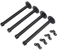 4 pcs 10inch Rustic Pipe Decor Industrial Shelf Brackets,Vintage Industrial Steel Grey Iron Fittings Flanges Pipes, Furniture Decorations, Hanging Wall Mounted DIY Furniture Decorations Shelves