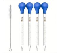 4 Pcs 10ml Glass Pipette with Rubber Bulb & 1Pcs Cleaning Brush, Pipette Dropper, Graduated Glass Pipette for Precise Liquid Measurement, Science Labs, DIY & Essential Oils