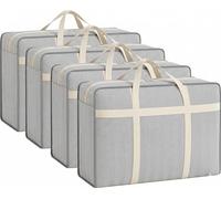 4 PCS 110L Large Storage Bags, Heavy Duty moving bags extra large strong with Double Zips and Sturdy Handle, Waterproof duvet storage bag for Clothes Duvet Bedding and Laundry (Light gray)