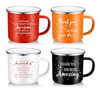 4 Pcs 12 oz Inspirational Enamel Coffee Mug Gift Thank You Gifts Motivational Camping Coffee Mugs Drinking Cup Employee Appreciation Gifts for Volunteer Staff Coworker Team Teacher Nurse Favors