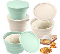 4 Pcs 13×7.6 cm Pizza Dough Box with Lid, Non-Stick Silicone Fermentation Boxes, Foldable Proofing Containers, Stackable Round Baking Bowls, Sourdough Proofing Baskets Set for Pizza, Bread, Flatbread