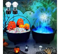 4 Pcs 14'' Halloween Witches Cauldron with 12 LED Light up Mist Maker Fogger Large Decorative Bowls Halloween Black Plastic Witch Candy Bucket Cauldron for Trick or Treat Decoration Favor