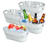 4 PCS 15L Galvanized Tub Champagne Bucket with Carry Beer Drink Storage Cooler Metal Beverage Ice Tub Galvanized Ice Buckets for Parties and Cocktail Bar Mimosa Supplies