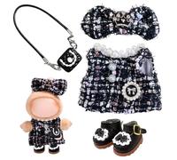 4 Pcs 17cm Baby Doll Accessories Set Compatible with POP LA BU Doll,Stylish LA BU Clothes Accessories Set with Bow, Coat, Shoes & Crossbody Bag for Kids（No Doll）