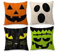 4 Pcs 18×18 in Single-Sided Linen Halloween Pillow Covers with Zipper, Vibrant Cushion Cases for Home, Office, Sofa, Chair & Porch Decor