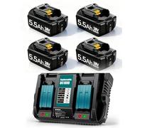 4 Pcs 18V 5500mAh/5.5Ah Batteries Replacement for Makita Battery 18V with Charger DC18RD for Makita Batteries BL1850 BL1830 BL1860B BL1860 BL1830B BL1840 BL1820 BL1815 BL1835 BL1845 with LED Indicator