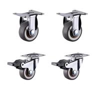 4 Pcs 2" Heavy Duty Rubber Castor Wheels for Furniture Cabinets & Workbenches - 2 Fixed & 2 Brake Flat Bottom Design for Smooth Mobility & Stability