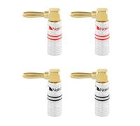 (4 Pcs (2-Pairs)) Nakamichi Excel Series 24k Gold Plated Right Angle Banana Plug 12-18 AWG Gauge Size 4mm for Speakers Hi-Fi Stereo Audio Wire Cable Screw Connector
