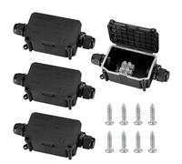 4 Pcs 2-Way Outdoor Black Junction Box, Cable Connector with PG9 Glands | IP66 waterproof rating, fits Ø3mm-8mm & Ø6mm-10mm cable cord, perfect for outdoor electrical extension wiring projects