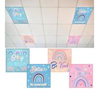 4 Pcs 2 x 2 Feet Fluorescent Light Covers Magnetic Ceiling Light Classroom Reducing Harsh Glare Flicker Led Filters Shield for Office Home Studio School Drop Decor (Bohemian)