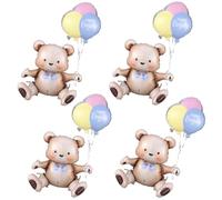 4 PCS 20 Inch Matte Cartoon Little Bear Foil Balloons,Little Bear Theme Party Supplies,Jungle Safari Animal Farm Theme Birthday Party Decorations