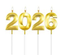 4 Pcs 2026 Graduation Candles- 3D Number Candle for Class of 2026 Decor, Cake Topper, New Year 2026, & 20th 22nd 26th 60th 62nd Birthday Party Decorations (Gold)
