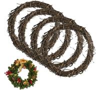4 Pcs 20cm Natural Grapevine Wreaths, Hand-Woven Vine Branch Wreath, for DIY Christmas Craft, Front Door Wall Hanging, Wedding and Party Decors
