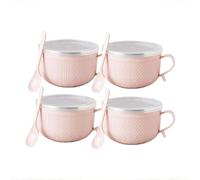 4 PCS 25-Oz Mug Meals with/Lid-Its, 2026 New Mug Meals with Lids,Large Soup Mugs with Plates, for Coffee, Stews, Ideal Christmas, Holiday Winter Mug Set (Pink-4PC)