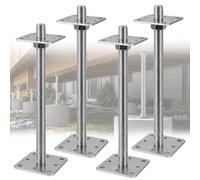 4 Pcs 25cm Galvanised Post Base, Adjustable Bolt Down Post Support | 10cm x 10cm x 25cm,M24 Threaded Leveling Jack, 4mm Thick Galvanized Iron Support Feet for Posts, Pergolas and Projects