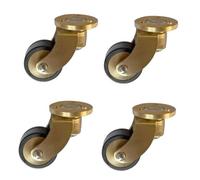 4 Pcs 25mm Solid Brass 360° Swivel Casters 1Inch Rubber Wheels for Furniture Heavy Duty 150kg Load Round Base Includes 12 Screws (Color:)