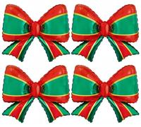 4 Pcs 27" Red & Green Bow Foil Balloons, Christmas Party Decorations, Holiday Winter Big Bow Balloons for Xmas Tree, Gift Wrapping, Festive Birthday & Seasonal Celebrations (Green Red)