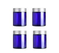 4 Pcs 3.4 oz Blue Glass Jars with Lids and Inner Liner,100g Small Glass Containers Round Airtight Jars,Empty Cosmetic Containers for Creams,Lotion,Ointmen,Makeup,Spice,Powders