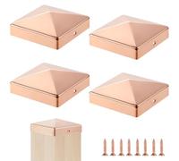 4 Pcs 3.5" x 3.5" Solid Copper Post Cap Fence Post Caps Pyramid Decking Caps with Screw for True/Actual Metal Wood Cedar Fence Deck Corridors Mailbox Posts End Cover
