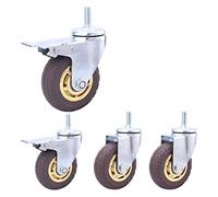 4 Pcs 3-Inch M12 Heavy Duty Pneumatic Rubber Swivel Caster Wheels - Silent Casters for Industrial & Fur Carts - 2 with Brakes 2 Without - Grey Design
