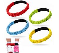 4 Pcs 3 Legged Race Bands for Adults,Three Legged Sports Day Kit,Colorful Elastic Tie Rope with Magic Adhesives to Outdoors Race Equipment Set,Games Team,Carnival Relay Game,Adjustable 48cm