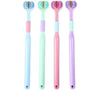 4 Pcs 3-Sided Toothbrush, Soft Bristle Toothbrush for Comprehensive Care of Teeth and Gums, Oral Care for Adults and Youth (Blue, Green, Pink, Purple)