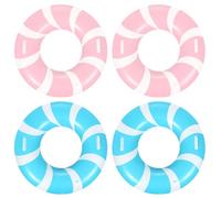 4 PCS 39.4 Inch Jumbo Swimming Ring with Fun Prints Striped Pool Floats Pool Tubes Inflatable Pool Floats Summer Floating Beach Floats Classic Swimming Ring for Adults