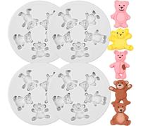 4 PCS 3D Bear Silicone Molds Bear Silicone Fondant Molds Cute Teddy Chocolate Mould Uniqe Jelly Moulds Cake Candle Mould Candy Decorating Mold for Cake Decorating Cupcake Topper Candy Polymer Clay