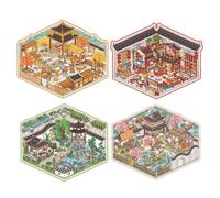 4 Pcs 3D House Stickers Scene DIY: Simulated Cartoon Cabin Scene Sticker for Cute Cats - 3D Stickers Therapy for Relieving The Pressure - Layered Scenery Craft Sticker