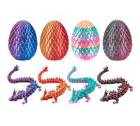 4 PCS 3D Printed Dragon, Dragon Egg Desktop Ornament Set,Collection with Red Blue, Red Gold, Black Red and Random Rainbow Colour, Decorative Display Piece for Home and Office Settings, Fantasy Collect