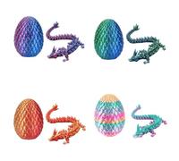 4 Pcs 3D Printed Dragon Eggs with Dragon Inside, Mini Dragon Egg Set, 3D Printed Animals Set,Articulated Crystal Dragon Gift for Family Adult Home Desk Decor