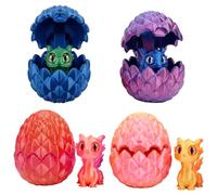 4 Pcs 3D Printed Dragon Set, Mini 3D Printed Animals, Dragons Eggs With Dragon Inside