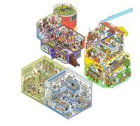 4 Pcs 3D Sticker Scene, Sticker Scene, 3D Stickers 3D Large 3D Giant House Sticker Set Forest Tree House Canned Apartment Panda Dessert Shop