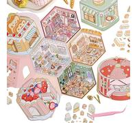 4 PCS 3D Stickers, Sticker Scene, Sticker Therapy Store, 3D Sticker Scene, Small Bear Miniature Simulated Funny Cartoon Scene Stickers for Relief Stress Pass The Time(with Tweezers)