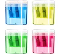 4 Pcs 4-in-1 Pencil Sharpeners - Manual Dual Hole Covered Container,Compact Pencil Sharpener with Container with Double Holes and Lid,Multicolor Pencil Sharpeners for School Home Office Supply