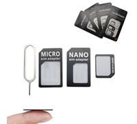 4 Pcs 4-in-1 SIM Card Adapter Kit, Sim Converter Set, SIM Card Adapter with Steel Tray Ejector Pin Compatible with Mobile Phone, Nano Micro Standard SIM Converter Kit (Black)