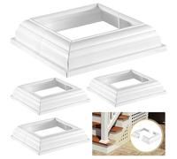4 Pcs 4" Vinyl Post Skirts, Split Style Vinyl Fence Post Skirts, White Post Sleeves, Vinyl Column Wraps for Outdoor Vinyl Stair Rails, Two-Piece England Base Trims for Porch