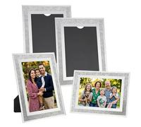 4 PCS 4 x 6 in Silver Crystal Photo Frames, Silver Sparkle Glass Picture Frames for Tabletop Display, Decorative Glitter Frame Set for Wedding Family Portraits