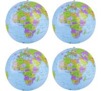 4 Pcs 40 cm Inflatable World Globe with Detailed Earth Map, Educational Geography Ball Toys Showing Country Borders, Cities and Rivers, School Teaching Aid and Play Ball Gift for Home or Classroom