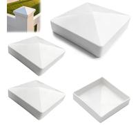 4 Pcs 4x4 Inch White Vinyl Square Post Caps - Waterproof UV-Stabilised Snap-On Pyramid Post Tops