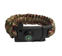 4 Pcs 5 in 1 Outdoor Camping Rescue Bracelet with Flint & High-precision Mini Compass & Rope Cutter & Survival Whistle & Umbrella Rope Function