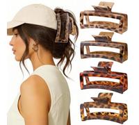 4 PCS 5 Inch Extra Large Claw Clips for Women, Tortoise Shell Jumbo Claw Clips for Thick Long Curly Hair, Oversized Matte Non-slip Rectangle, Durable Strong Hold Hair Clip,Non-slip Square Jaw Clip