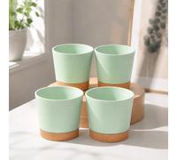 4 Pcs 5 Inch Modern Decorative Plant Pots with Drainage Holes Indoor Planter Set Flower Container Succulent Herb Cactus Holder Home Office Garden Windowsill
