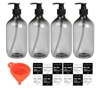 4 Pcs 500ml Soap Dispenser with Pump, Empty Refillable Pump Bottle Dispensers for Kitchen Bathroom Liquid Hand Dish Soap Dispenser Bottles Containers, with Funnel and Label - transparent black
