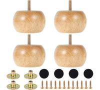 4 Pcs 5Cm Black Wooden Bun Feet With Screws For Sofa, Table, Cabinet