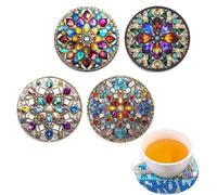 4 Pcs 5D Diamond Painting Kits Circle Coasters Datura for Adults Full Drill, DIY Paint with Diamond Art Kits for Adults Coasters Crystal Cross Stitch Art Craft Decoration Accessories Y9