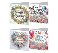 4 Pcs 5D DIY Diamond Painting Greeting Cards with Envelopes, Round Drill Crystal Craft Cards, Handmade Gift Rhinestone Painting Card for Birthday Christmas Family Friend-Birthday-37