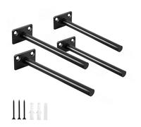 4 Pcs 6" Black Solid Steel Floating Shelf Bracket Blind Shelf Supports - Hidden Brackets for Floating Wood Shelves - Concealed Blind Shelf Support - Screws and Wall Plugs Included