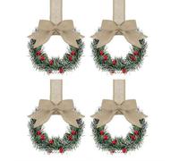 4 Pcs 6" Christmas Mini Cabinet Wreaths for Kitchen with Ribbon Bows Red Berry,Mini Wreaths Farmhouse Decoration Artificial Hanging Garlands for Christmas Front Door Window Chair Wall